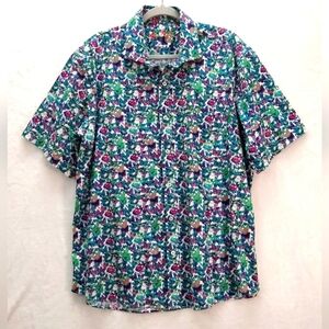 Men's Alan Flusser Vibrant Butterfly Pattern Short Sleeve Collar Shirt XL